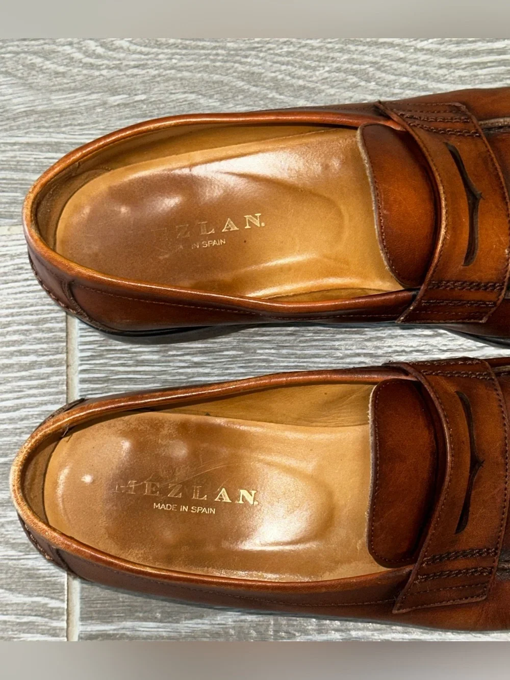 Mezlan Calfskin Penny Loafer Men’s 10.5M Cognac Slip On Shoes Hand Crafted